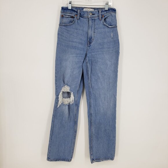Abercrombie & Fitch 90s Straight Ultra High Rise Jeans 0S 25 Distressed Blue - Picture 2 of 9